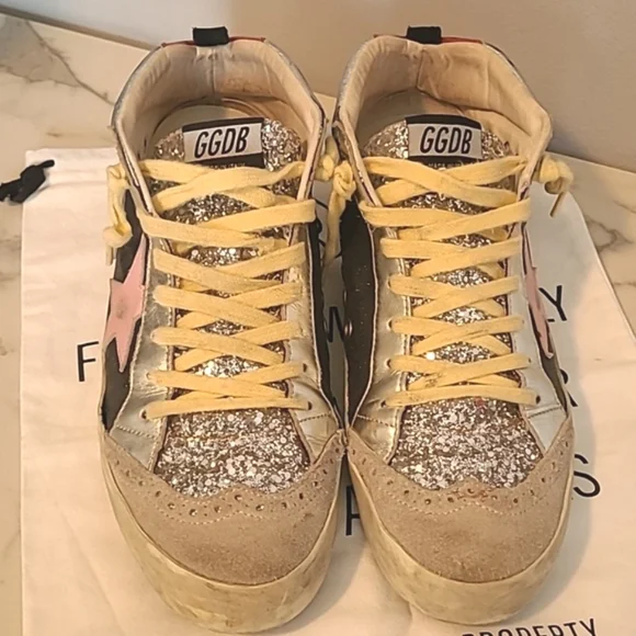 Golden Goose Mid Star Silver Glitter Sneakers Women's 10 Grunge Gorp Distressed - Picture 3 of 16